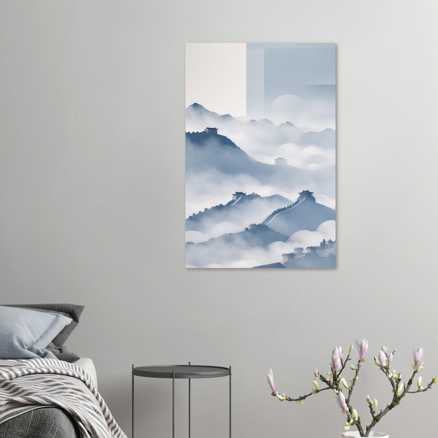 Quiet Majesty: Great Wall of China in Minimalist Blues and Grays