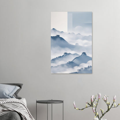 Quiet Majesty: Great Wall of China in Minimalist Blues and Grays