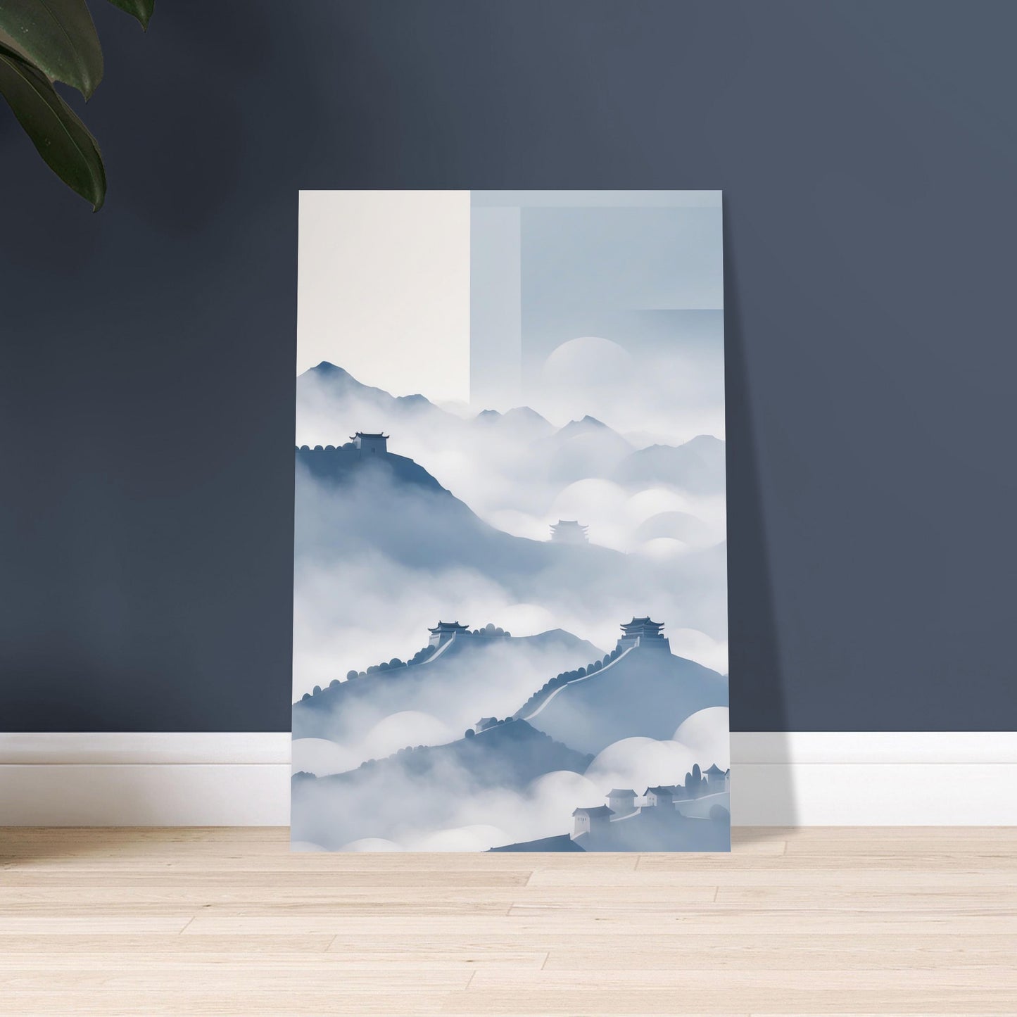 Quiet Majesty: Great Wall of China in Minimalist Blues and Grays