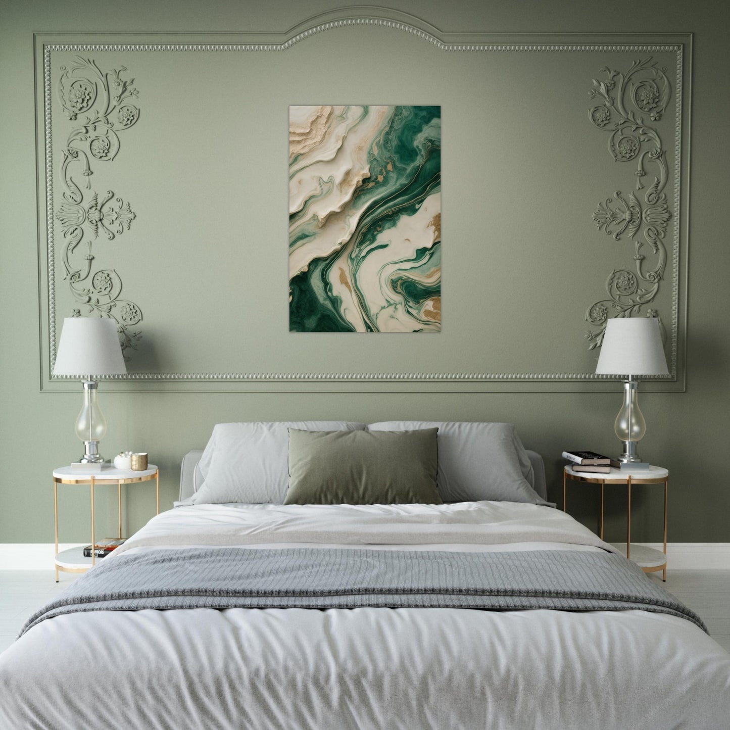 Calming Abstraction in Emerald Green and Beige