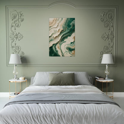 Calming Abstraction in Emerald Green and Beige