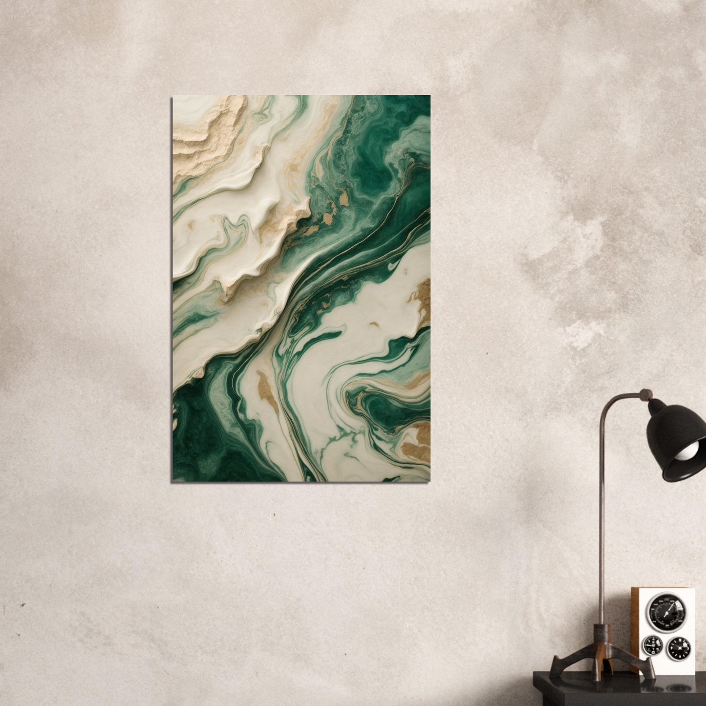 Calming Abstraction in Emerald Green and Beige