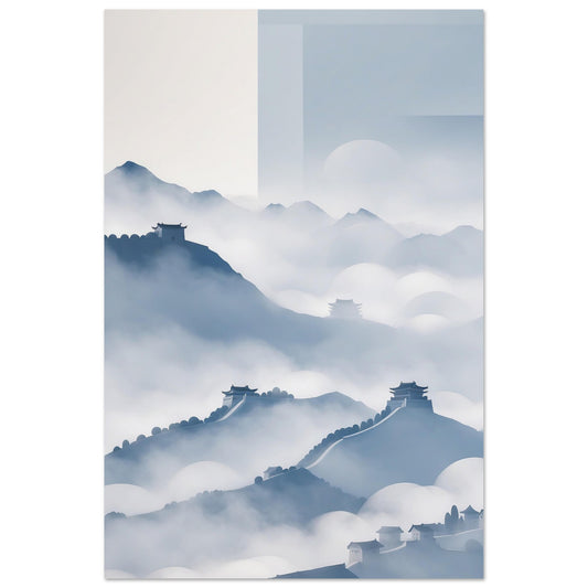 Quiet Majesty: Great Wall of China in Minimalist Blues and Grays