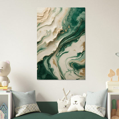 Calming Abstraction in Emerald Green and Beige