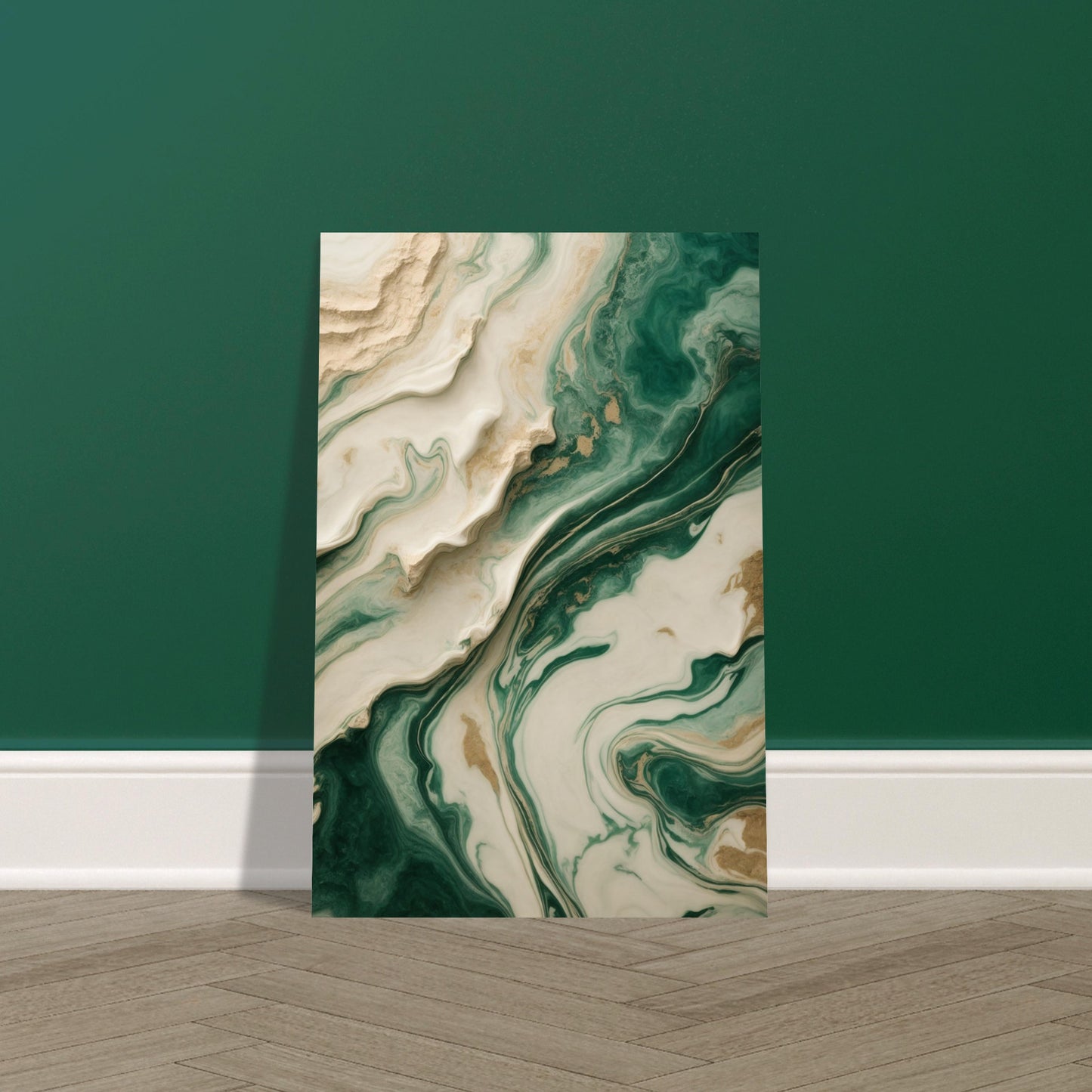 Calming Abstraction in Emerald Green and Beige