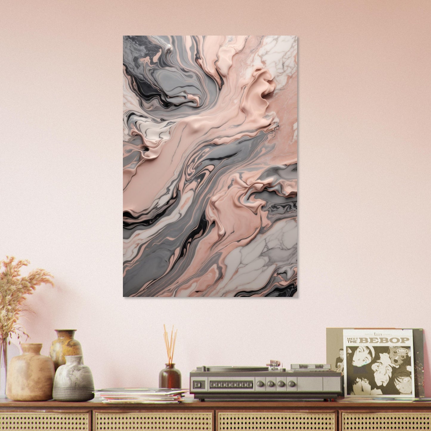 Muted Gray and Blush Pink Marble Abstract