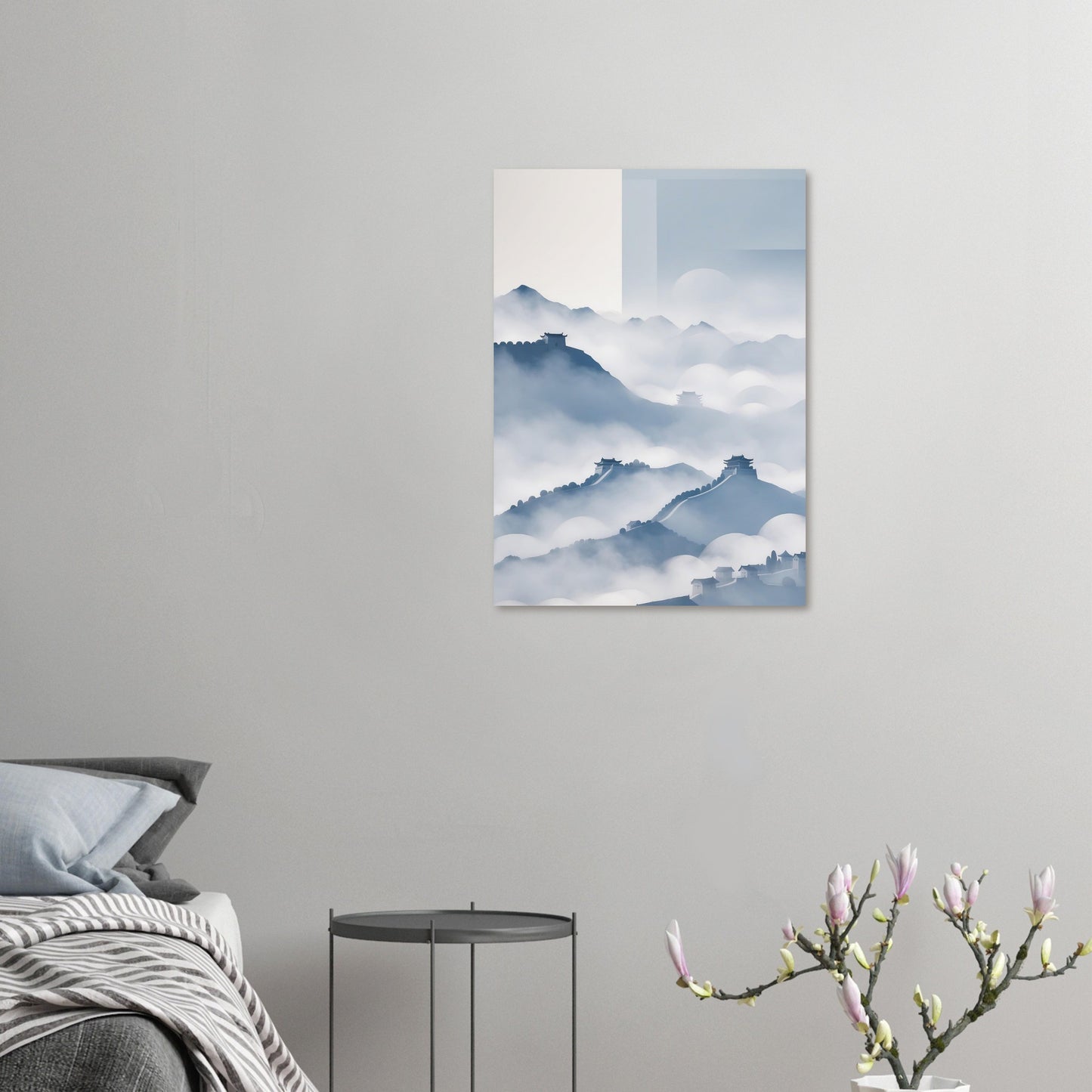 Quiet Majesty: Great Wall of China in Minimalist Blues and Grays