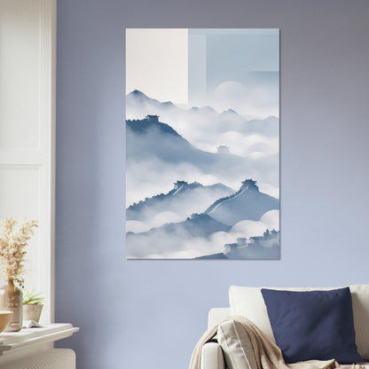 Quiet Majesty: Great Wall of China in Minimalist Blues and Grays