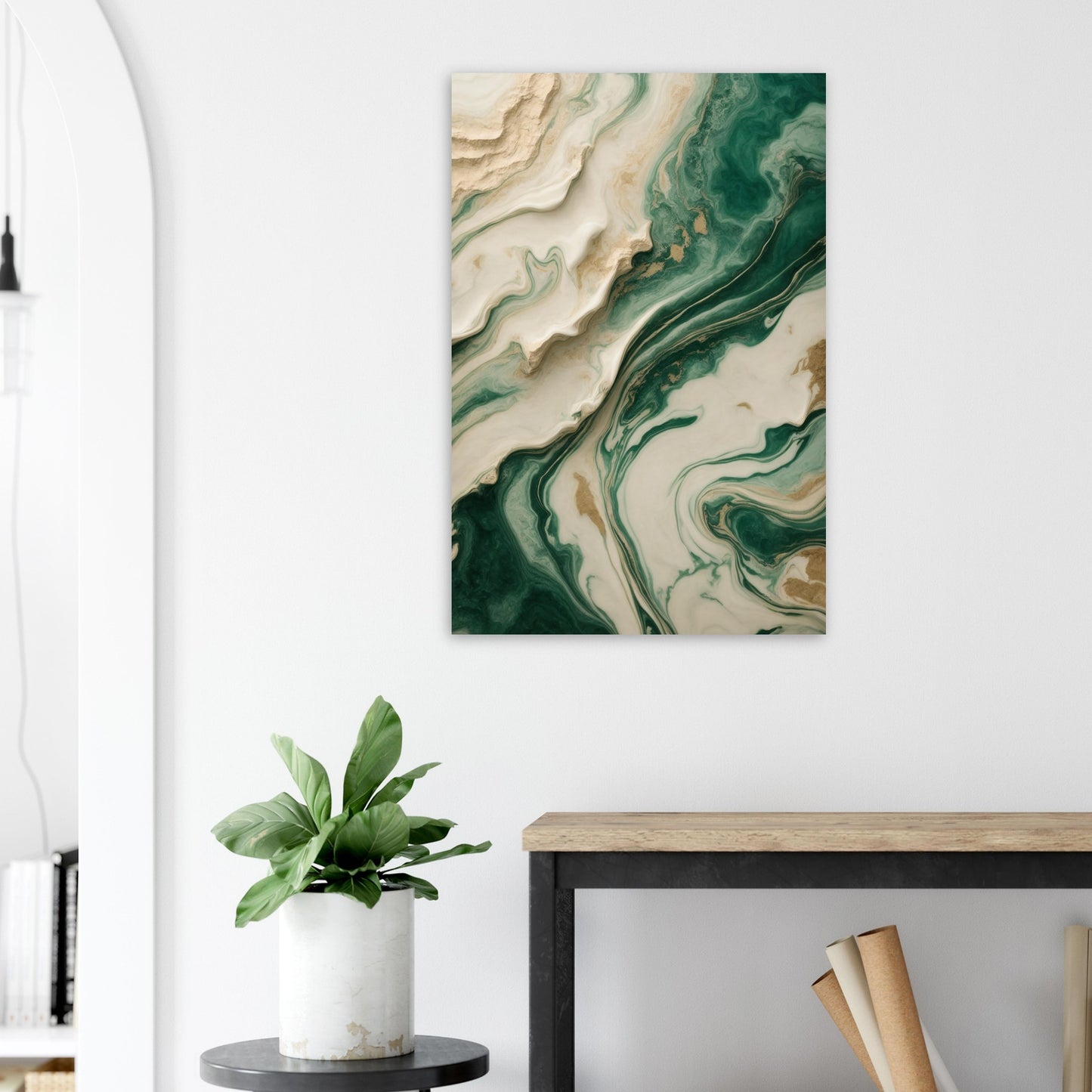 Calming Abstraction in Emerald Green and Beige