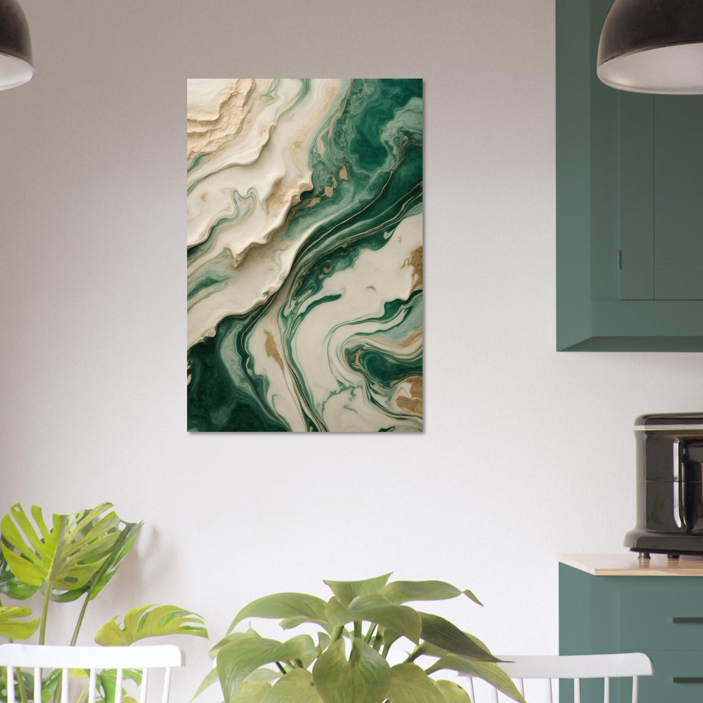 Calming Abstraction in Emerald Green and Beige